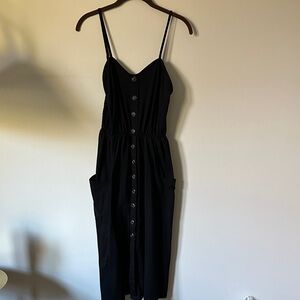 Black Midi Dress with Button Detail